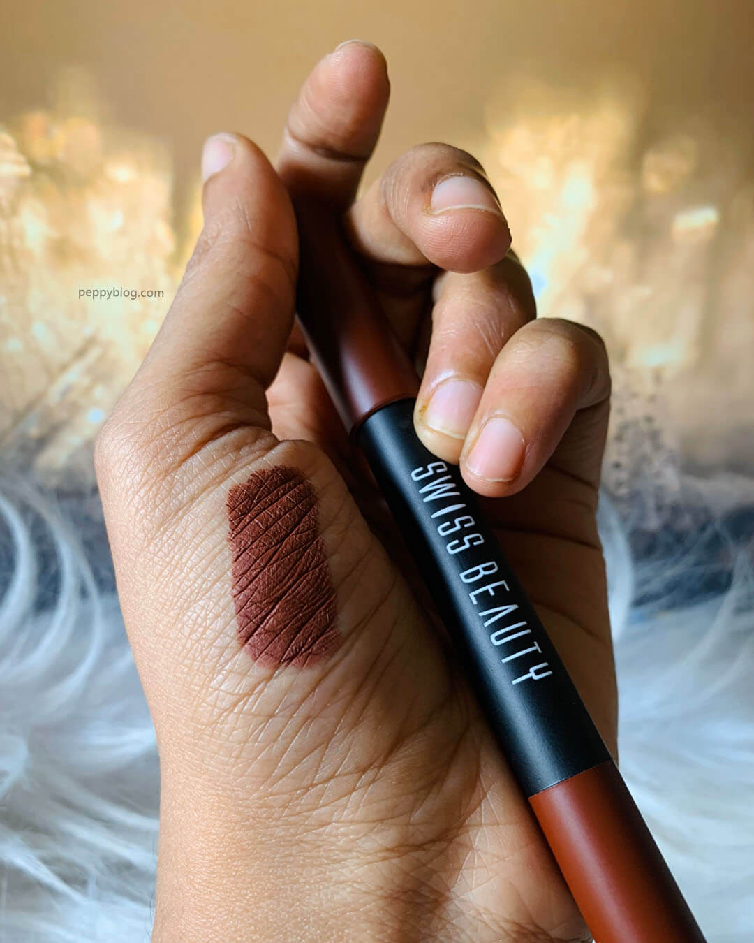 swiss beauty lip crayon chocobar swatch