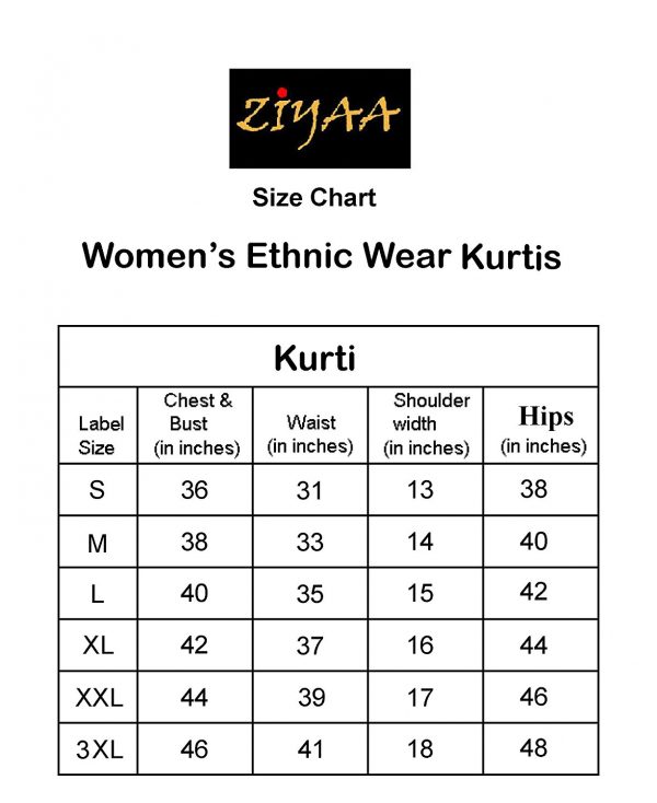 a line kurti size Chart