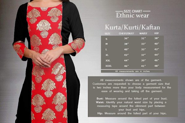 Party Wear Anarkali size chart