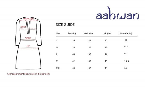 Blue A-line Kurta size chart